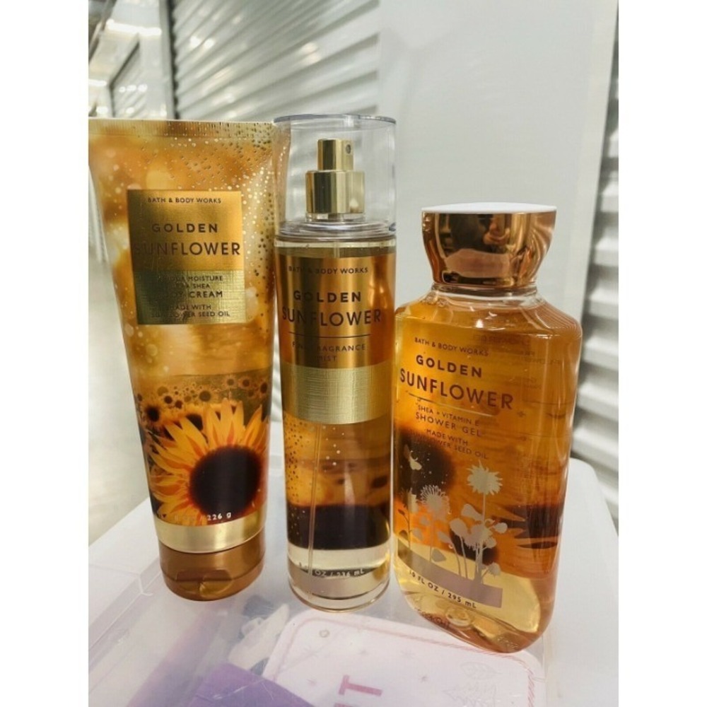 Bath and Body Works Golden Sunflower Fine Fragrance Mist Body Cream Wash Set